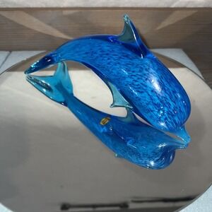 BLUE GLASS JUMPING DOLPHIN-Turquoise Blues-Table Decor-Ocean-Beach Decor
